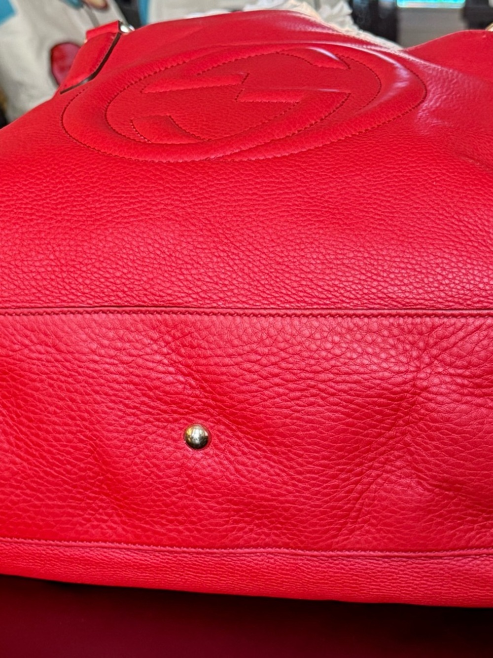 Gucci Red Leather Soho Bag with Embossed GG - Picture 9 of 12